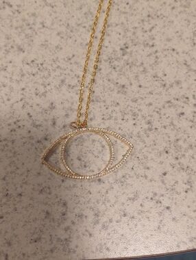 Gold Eye-Shaped Pendant Necklace with Crystals - Women's Jewelry